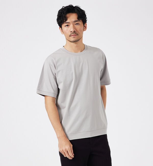 ABAHOUSE「【接触冷感】シルケット天竺ワイドリブ 半袖Tシャツ」|Tシャツ・カットソー|グレージュ
