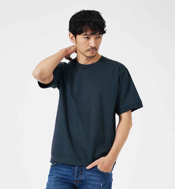 ABAHOUSE「【接触冷感】シルケット天竺ワイドリブ 半袖Tシャツ」|Tシャツ・カットソー|グリーン
