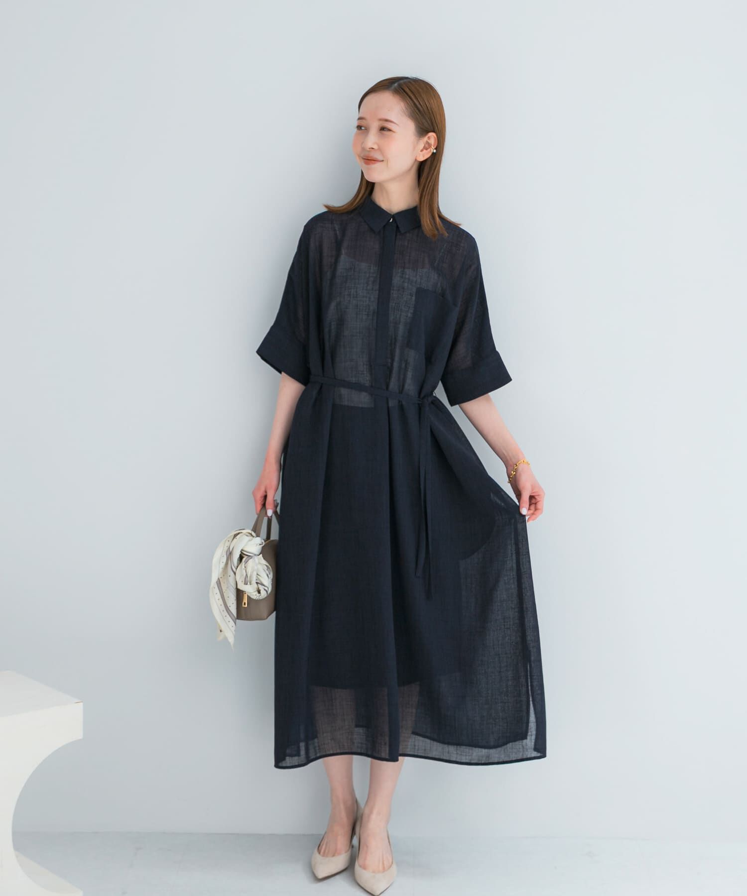 URBAN RESEARCH ROSSO「セミシアー5分袖シャツワンピース」|ワンピース|