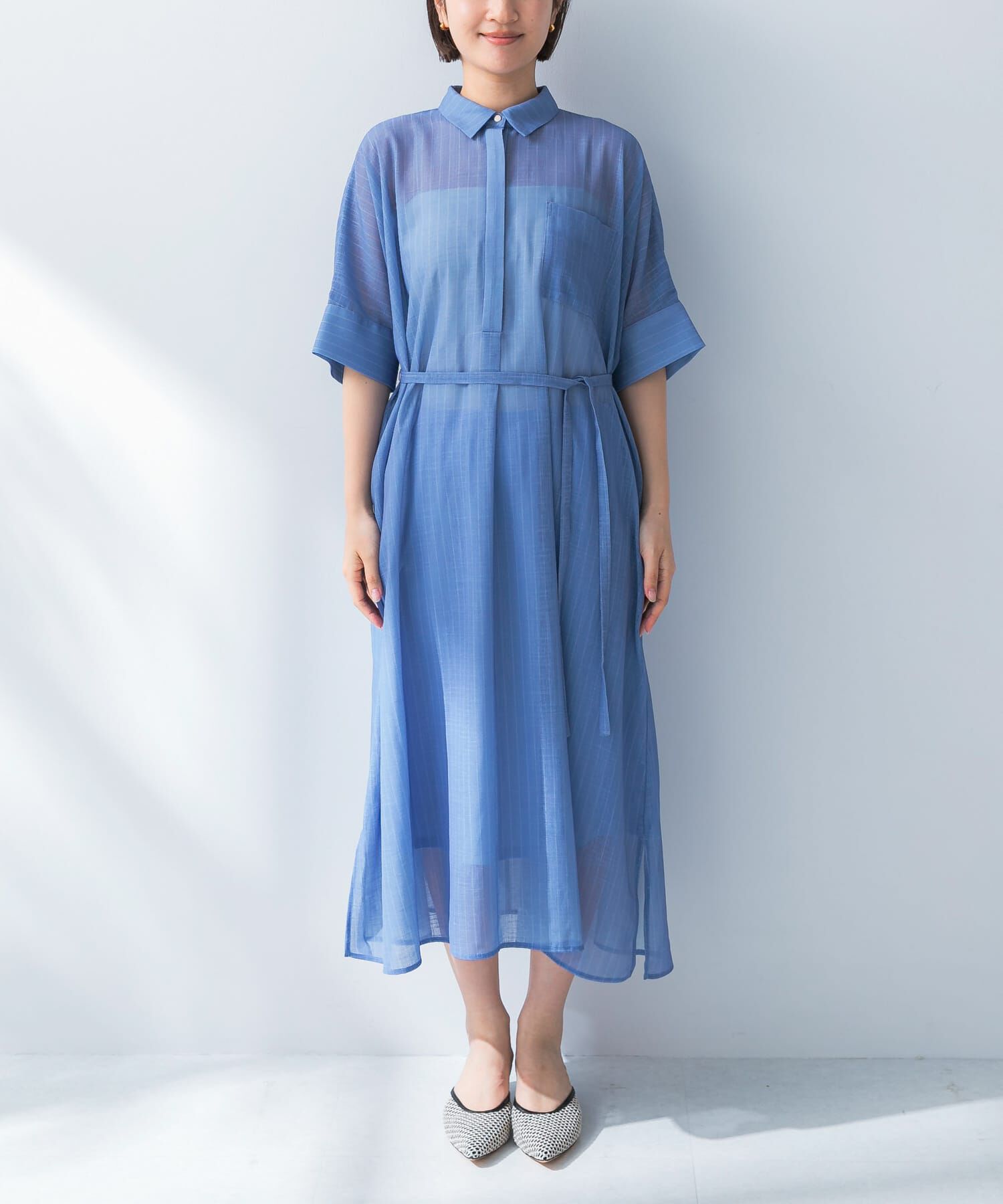 URBAN RESEARCH ROSSO「セミシアー5分袖シャツワンピース」|ワンピース|