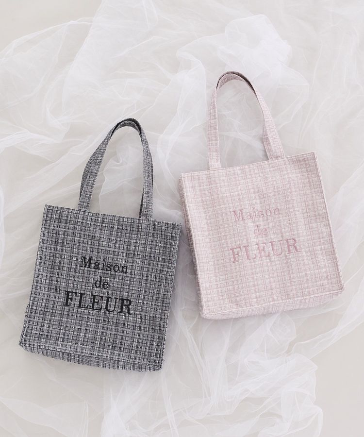 Maison de FLEUR「【A4対応】ブランドロゴ刺繍ツイードスクエアトート」|トートバッグ|