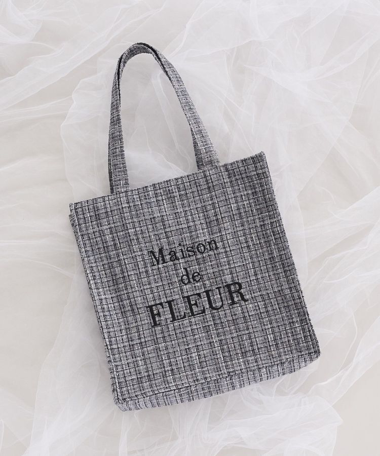 Maison de FLEUR「【A4対応】ブランドロゴ刺繍ツイードスクエアトート」|トートバッグ|