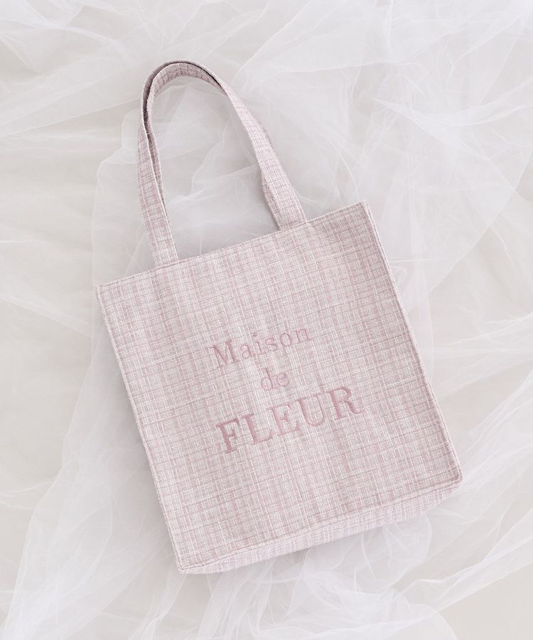 Maison de FLEUR「【A4対応】ブランドロゴ刺繍ツイードスクエアトート」|トートバッグ|ピンク