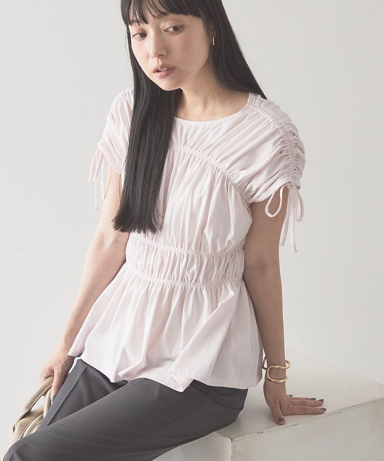 AMERICAN HOLIC「【接触冷感】シャーリングショルダーリボンプルオーバー」|Tシャツ・カットソー|