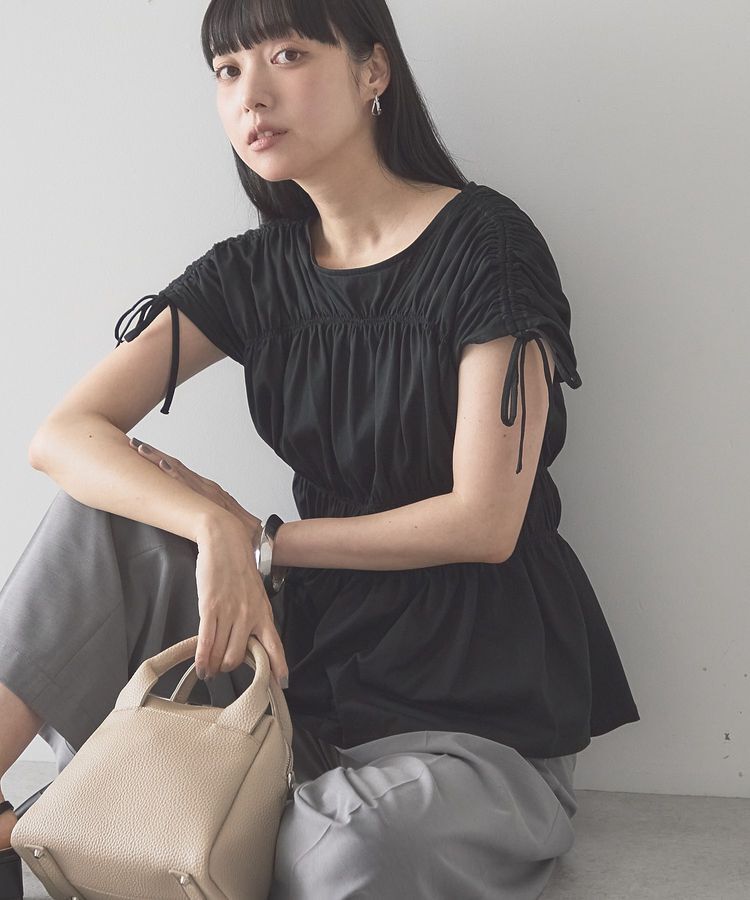 AMERICAN HOLIC「【接触冷感】シャーリングショルダーリボンプルオーバー」|Tシャツ・カットソー|