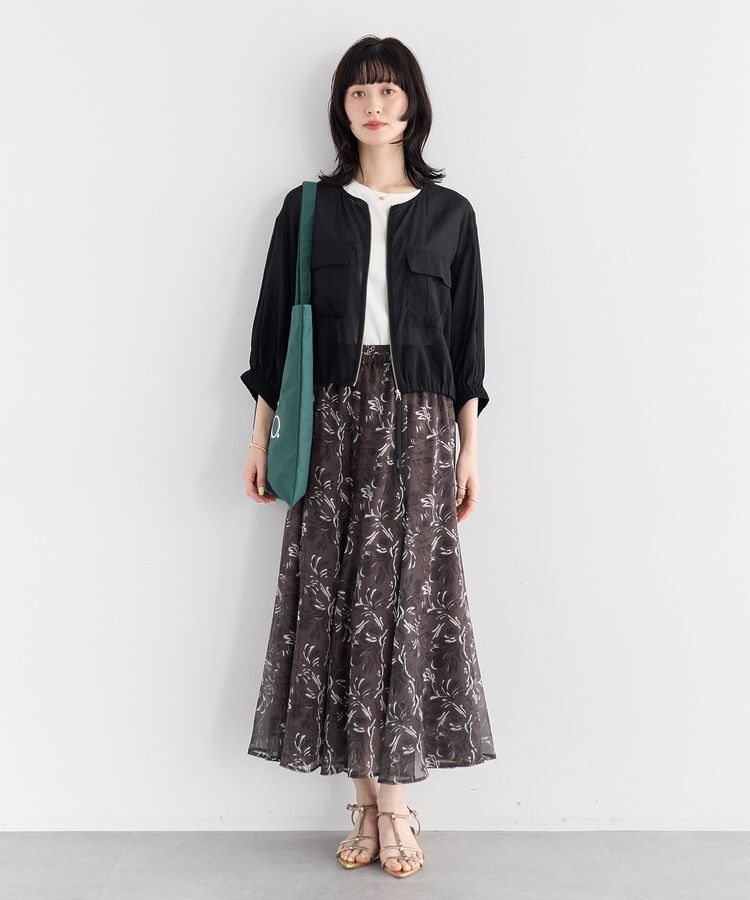 YECCA VECCA「ボタニカル柄シアーロングスカート」|フレア|