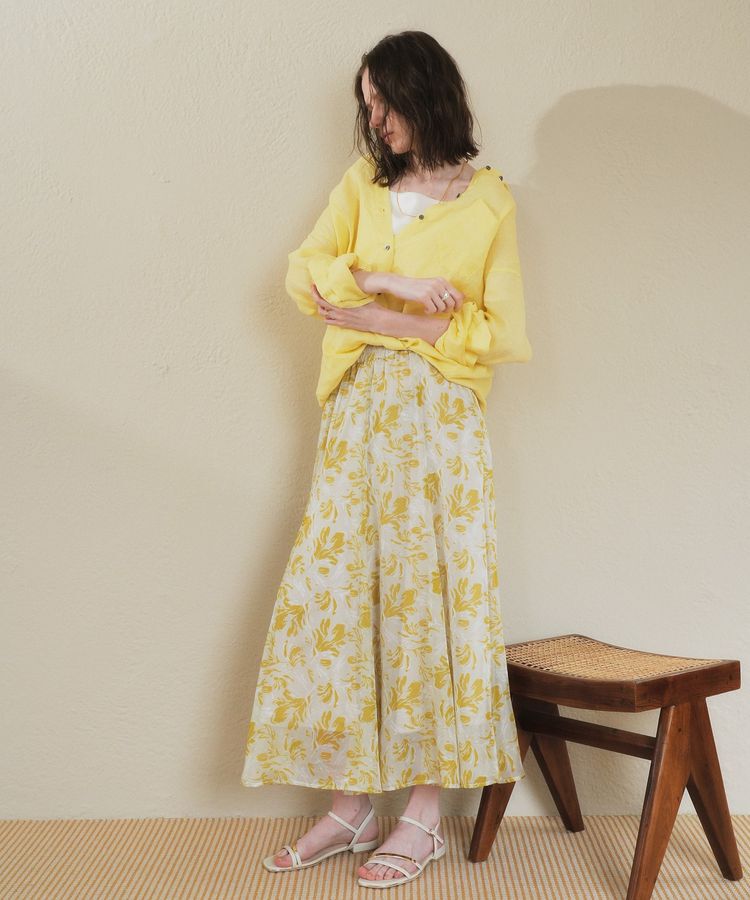 YECCA VECCA「ボタニカル柄シアーロングスカート」|フレア|