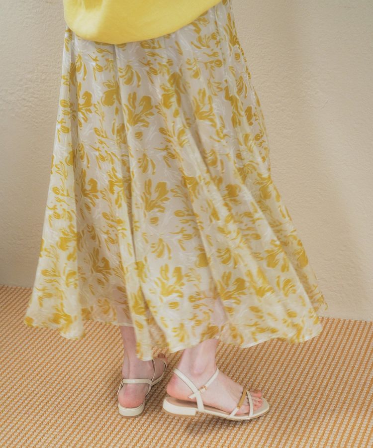 YECCA VECCA「ボタニカル柄シアーロングスカート」|フレア|