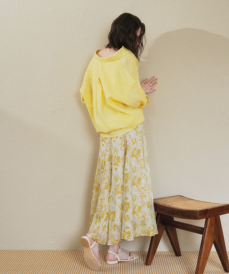 YECCA VECCA「ボタニカル柄シアーロングスカート」|フレア|