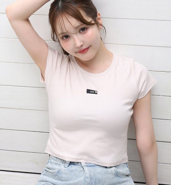  「ハートチャーム付きビジューコンパクトTee」|プルオーバー|ピンク