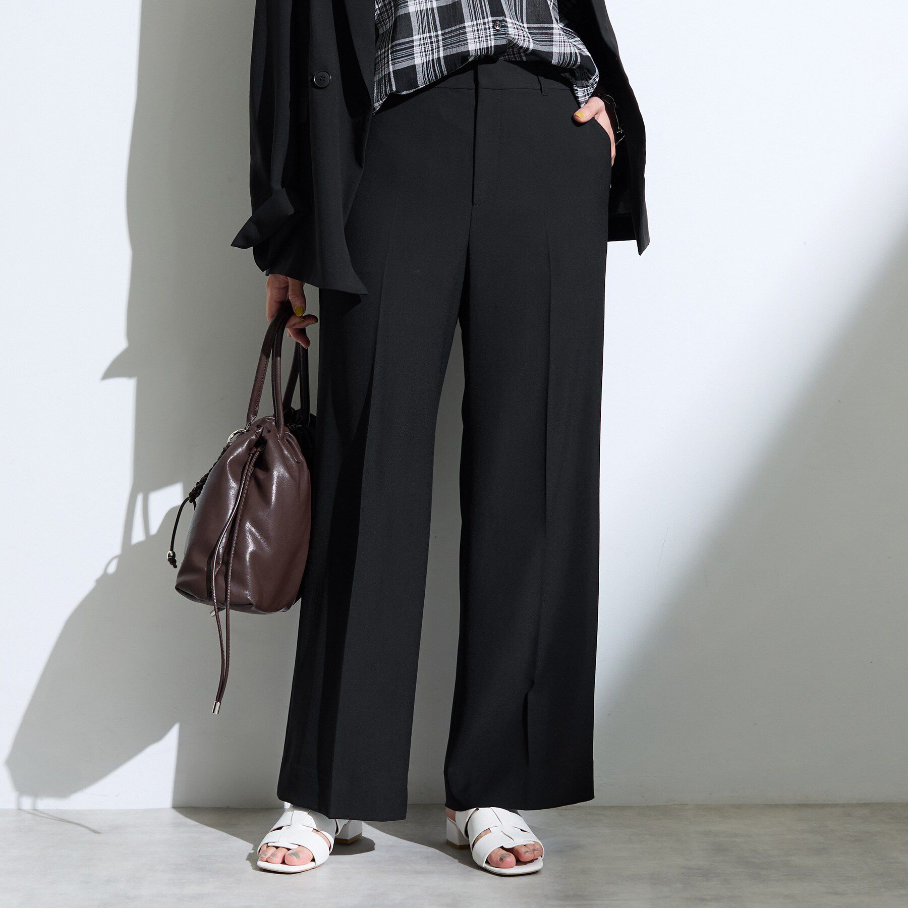 INDIVI「【接触冷感/UVケア/着る日傘】ワイドストレートパンツ」|その他|ブラック(019)