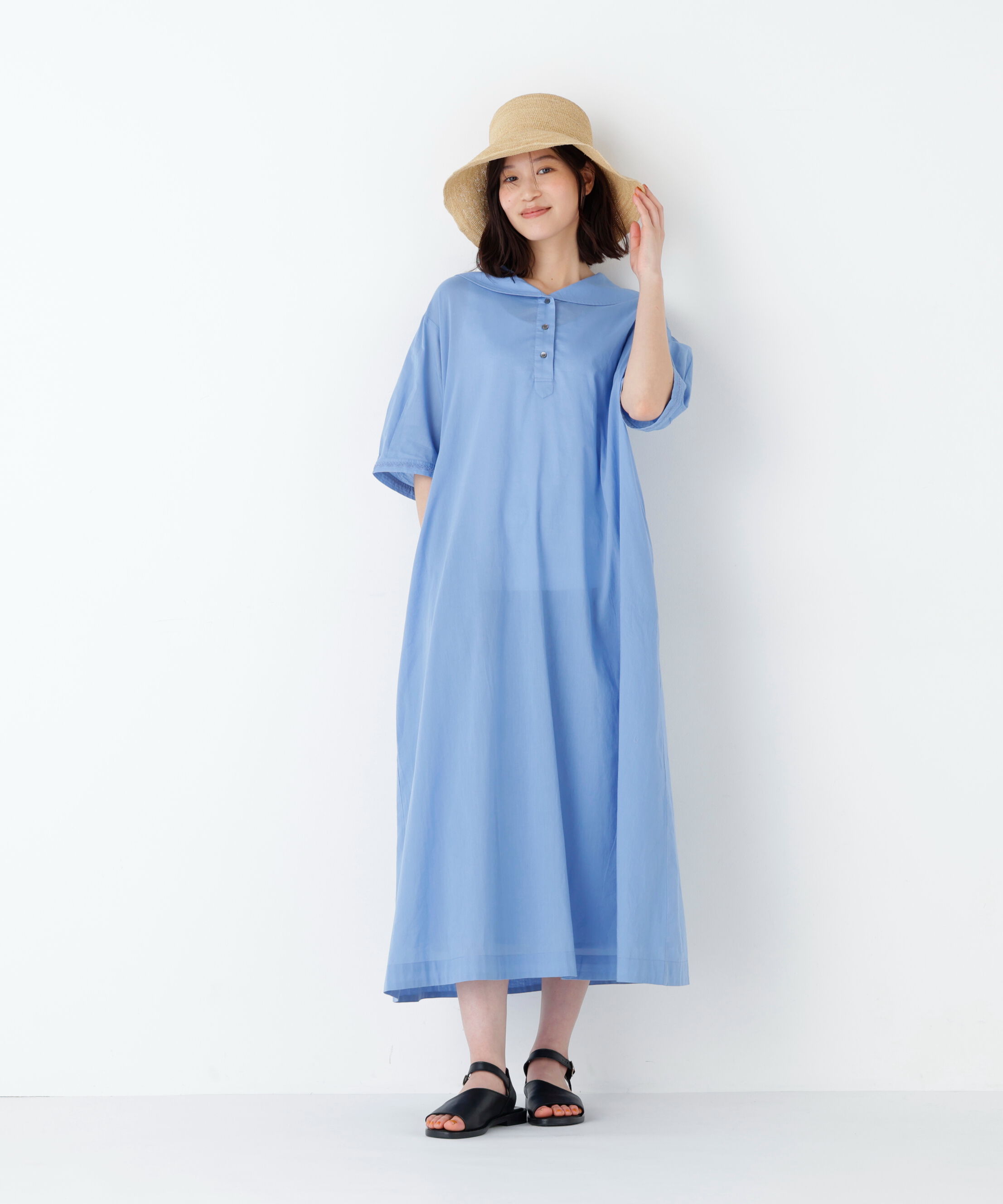  「《洗える》インド刺繍セーラーカラーワンピース」|ワンピース|