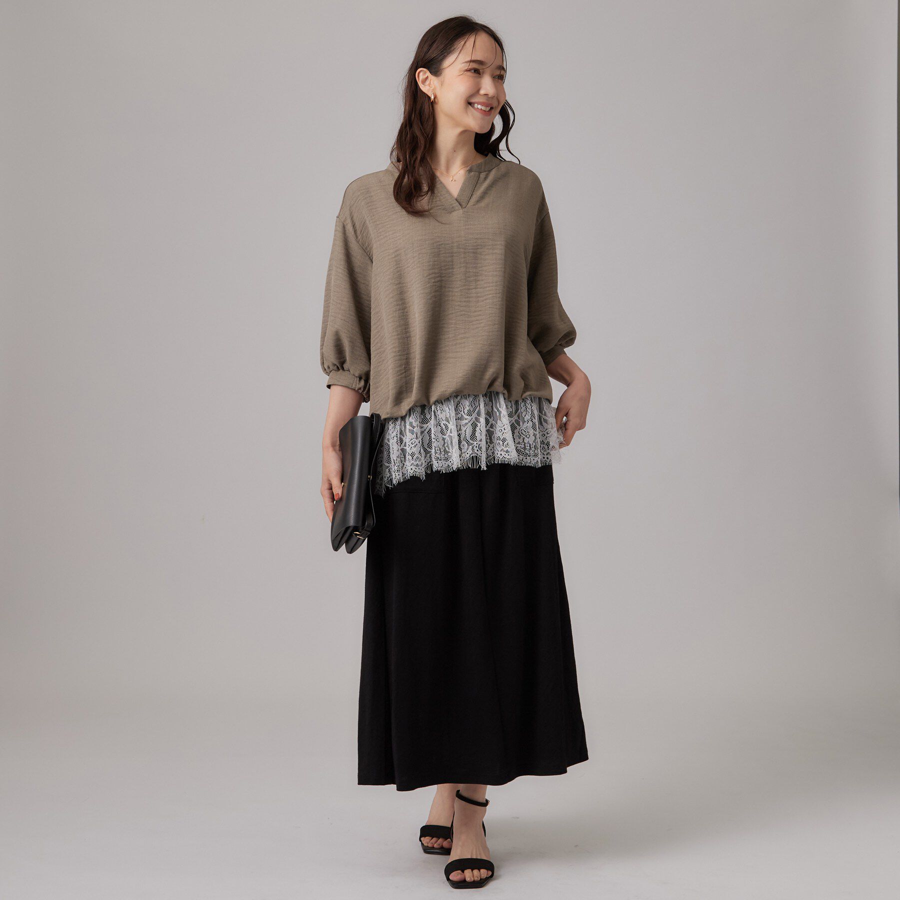 SHOO･LA･RUE「【S-LL】裾レースで女性らしさをプラス レイヤード風 タックスキッパーブラウス」|シャツ・ブラウス|