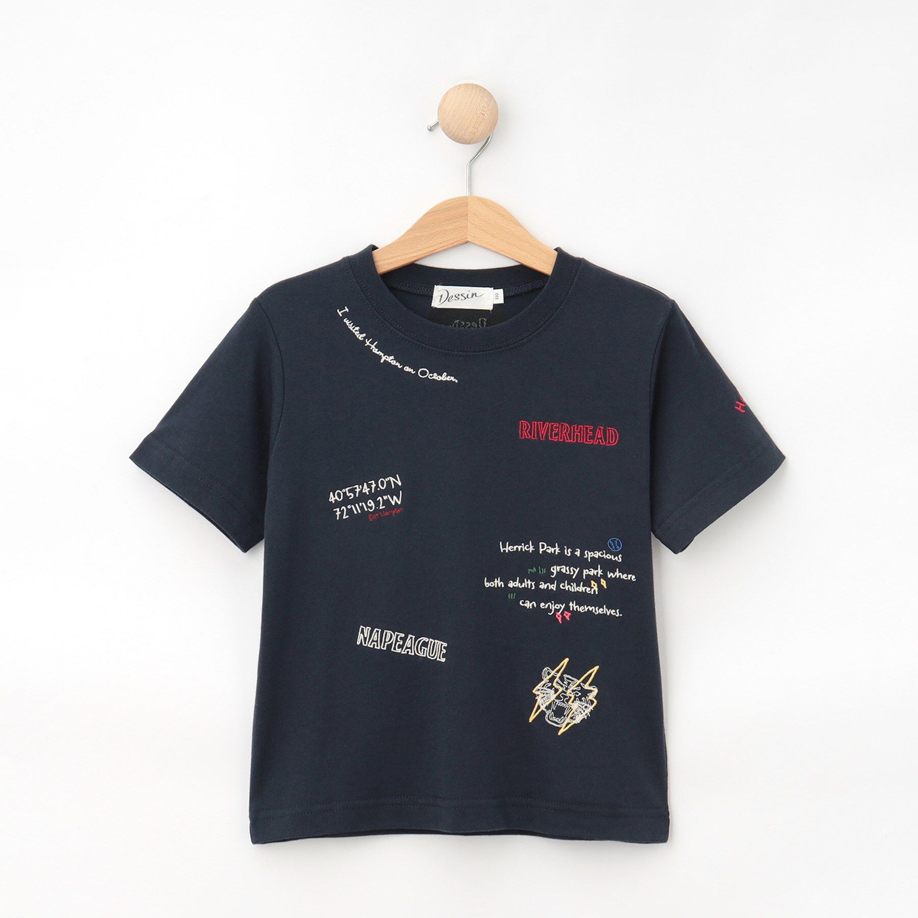 Dessin「【リンクコーデ/洗える】刺繍Tシャツ」|Tシャツ・カットソー|ブルー(092)