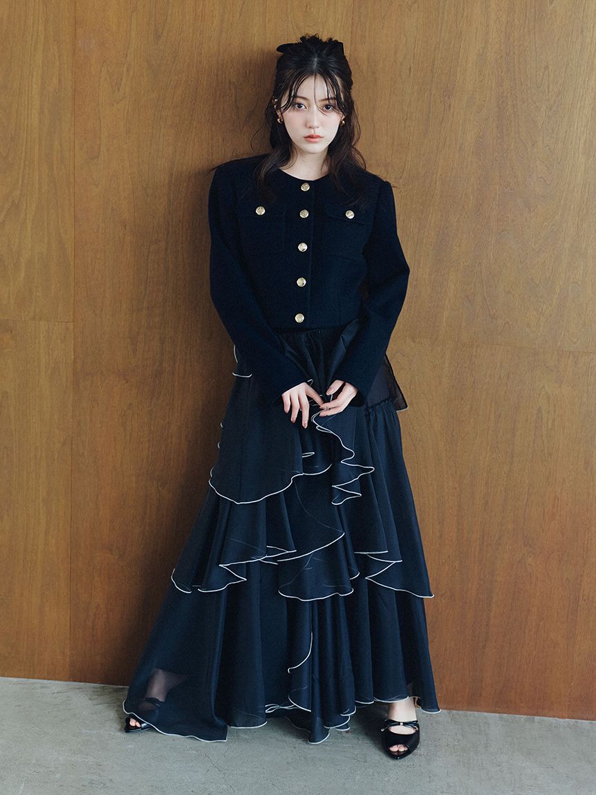 SNIDEL「ボリュームラッフルティアードスカート」|スカート|BLK