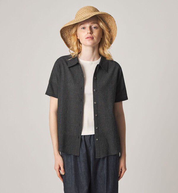 STEVEN ALAN「＜Steven Alan＞コットン サッカー ハーフスリーブ シャツ」|シャツ・ブラウス|BLACK