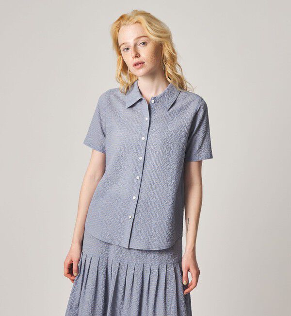 STEVEN ALAN「＜Steven Alan＞コットン サッカー ハーフスリーブ シャツ」|シャツ・ブラウス|LT.BLUE