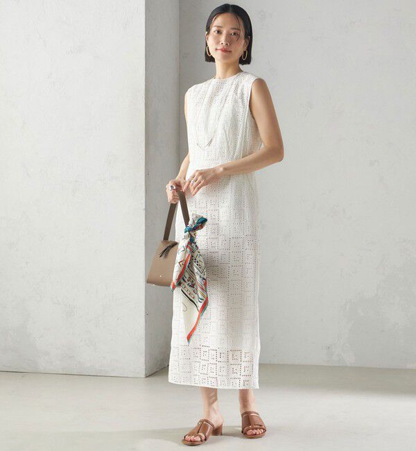 SHIPS for women「〈手洗い可能〉Broche スクエア レース Iライン ワンピース」|ワンピース|オフホワイト