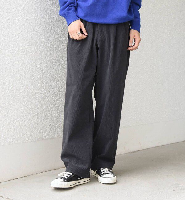 SHIPS any「〈手洗い可能〉SOLOTEX(R) コーデュロイ 2タック セミワイド イージーパンツ(セットアップ対応)◆」|チノ|チャコールグレー