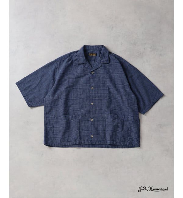 J.S.Homestead「J.S.Homestead / コットン リネン チェック リラックス 半袖 開襟 シャツ」|シャツ・ブラウス|ネイビー B