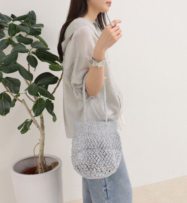fredy emue「【BAGMATI/バグマティ】ラメコードメッシュラウンドバッグ」|かごバッグ|シルバー