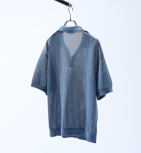 ABAHOUSE「シアーメッシュ スキッパー ニットポロ」|ポロシャツ|