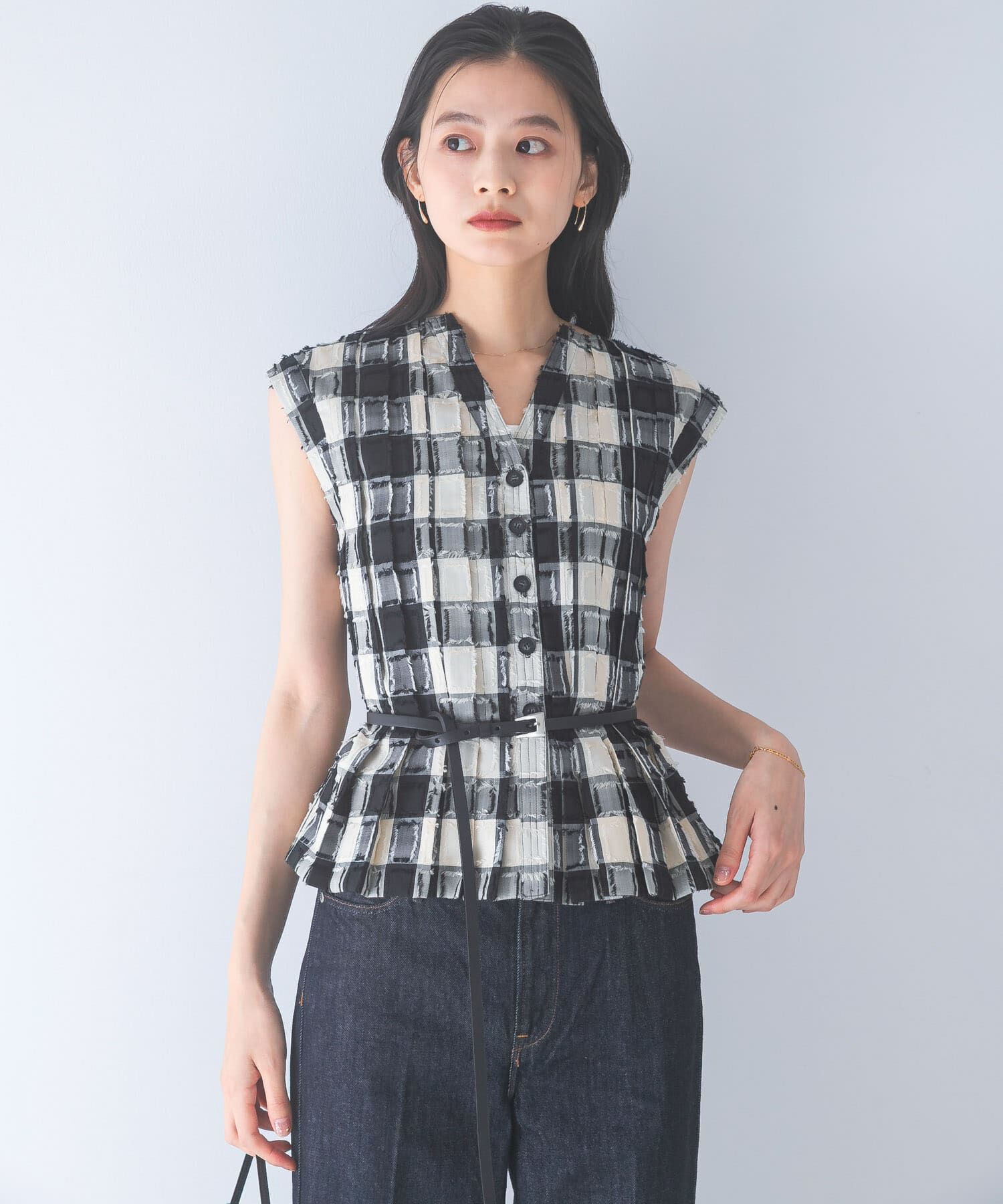 URBAN RESEARCH ROSSO「チェックジャガードタックデザインブラウス」|シャツ・ブラウス|