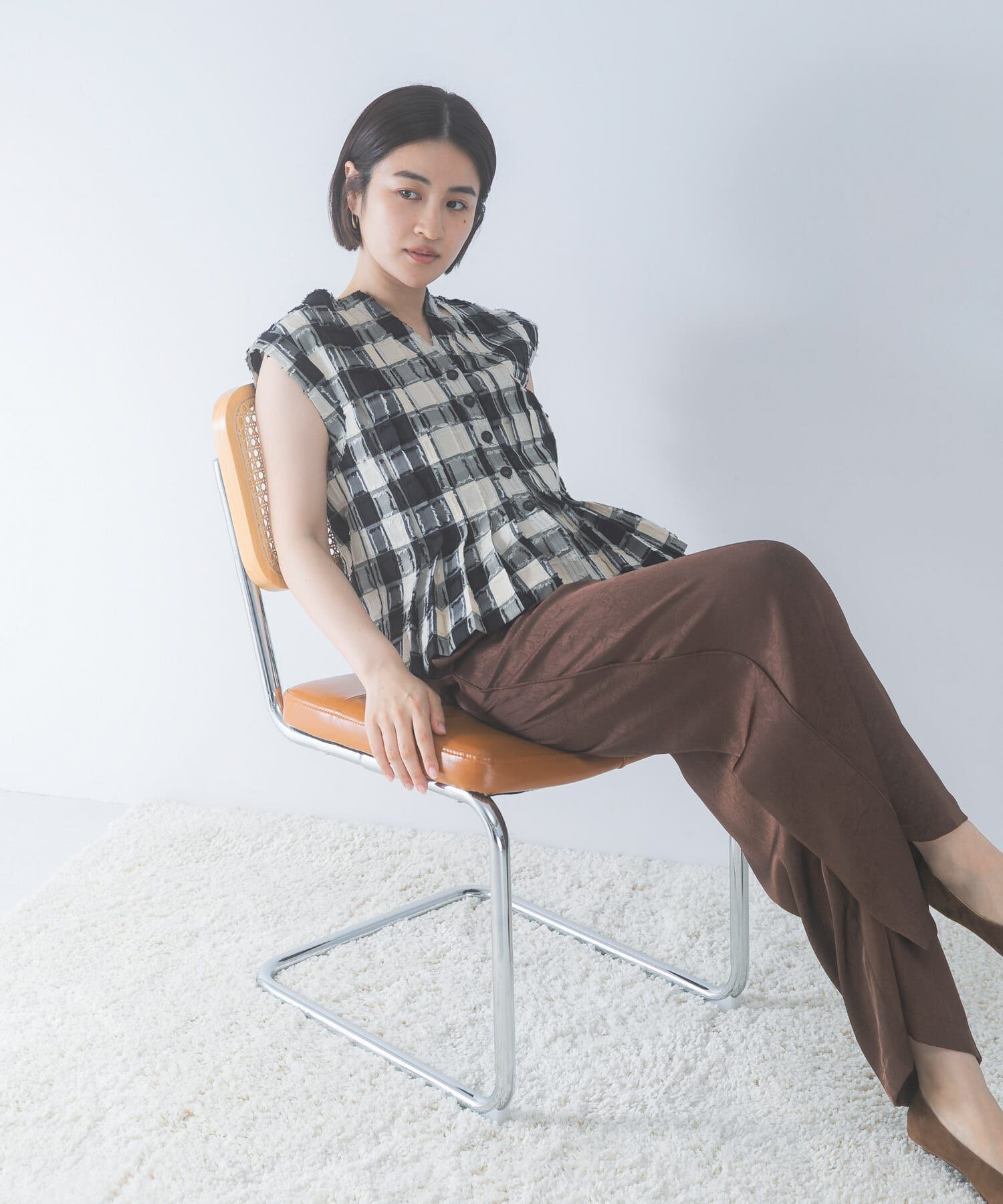 URBAN RESEARCH ROSSO「チェックジャガードタックデザインブラウス」|シャツ・ブラウス|
