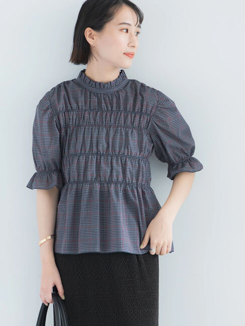 Te chichi「スタンドフリルシャーリングブラウス」|シャツ・ブラウス|ネイビー