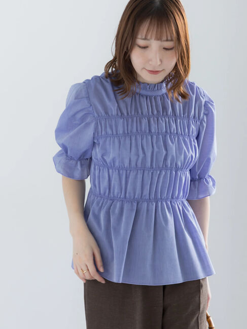 Te chichi「スタンドフリルシャーリングブラウス」|シャツ・ブラウス|ブルー