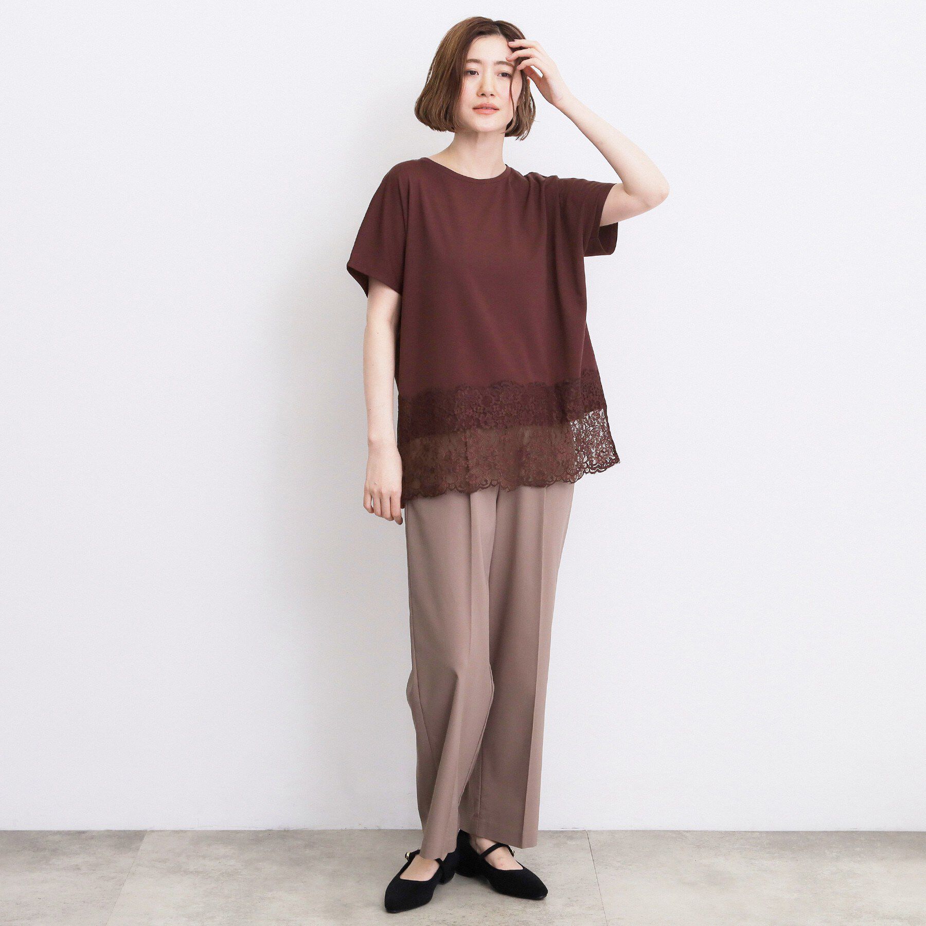 grove「【持続冷感/SET UP可】ひんやりポンチシリーズ／裾レースドルマンカットソー」|Tシャツ・カットソー|