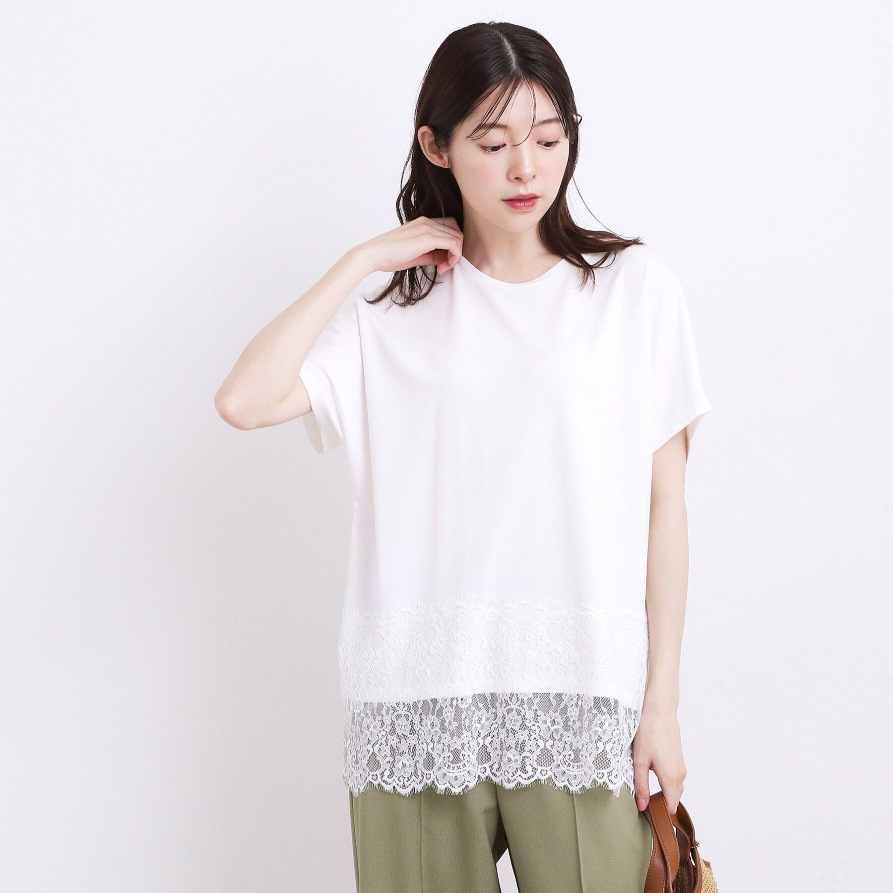 grove「【持続冷感/SET UP可】ひんやりポンチシリーズ／裾レースドルマンカットソー」|Tシャツ・カットソー|