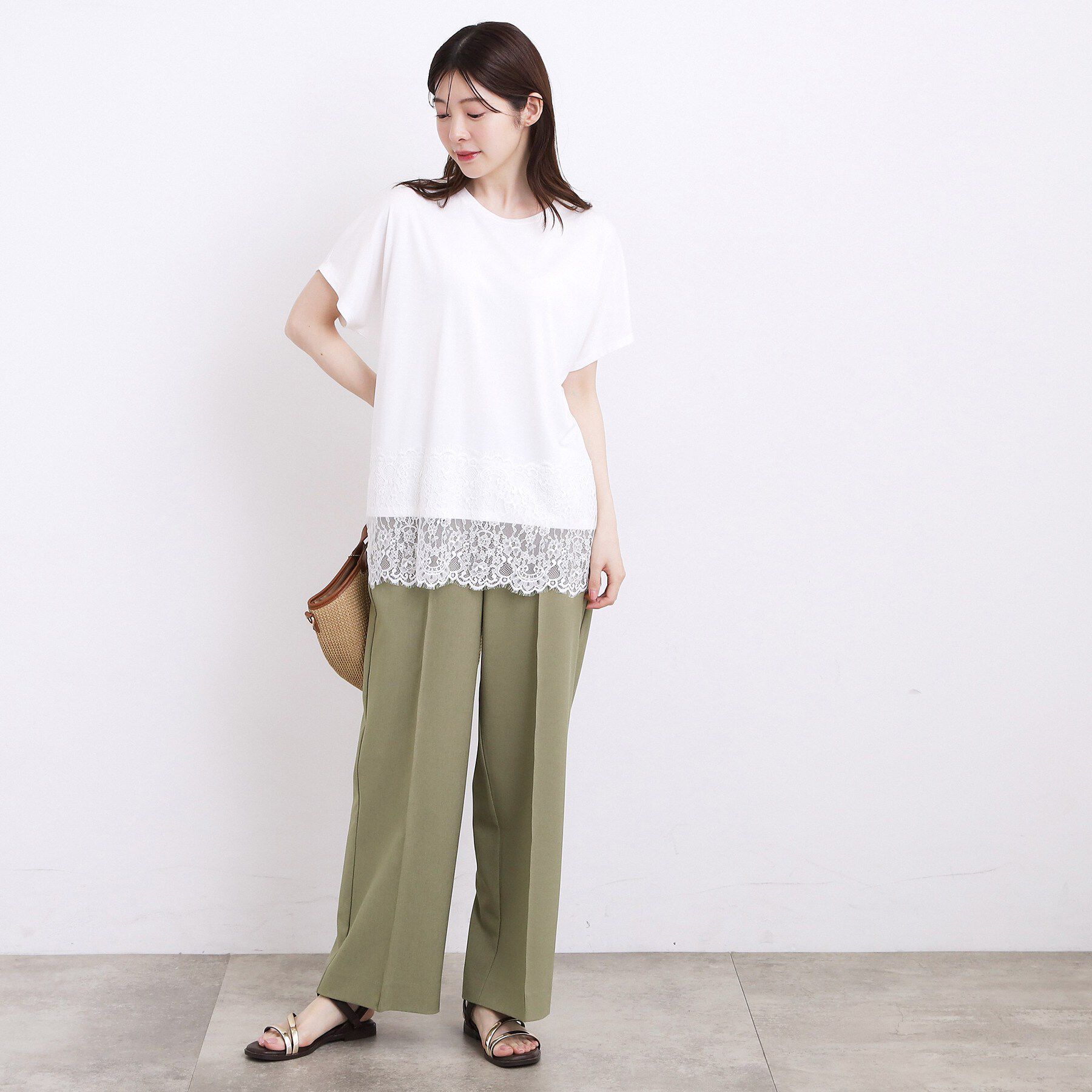 grove「【持続冷感/SET UP可】ひんやりポンチシリーズ／裾レースドルマンカットソー」|Tシャツ・カットソー|