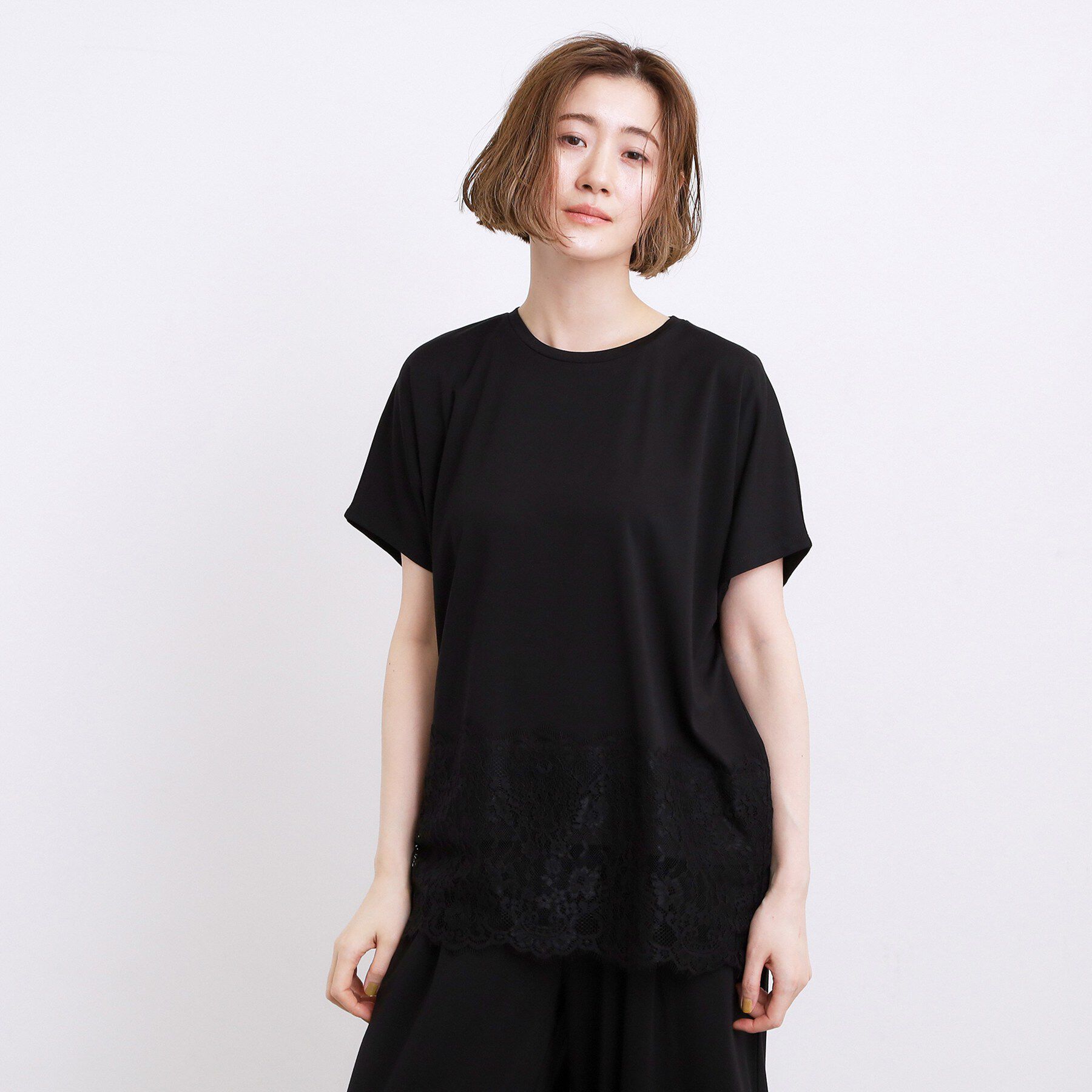grove「【持続冷感/SET UP可】ひんやりポンチシリーズ／裾レースドルマンカットソー」|Tシャツ・カットソー|