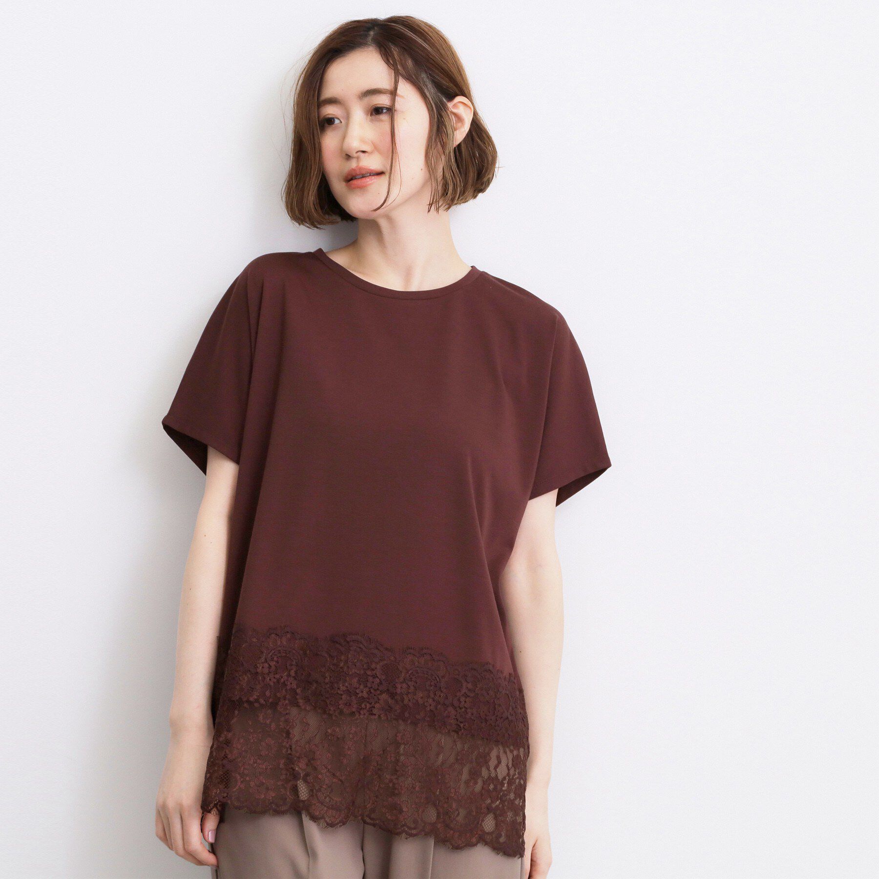 grove「【持続冷感/SET UP可】ひんやりポンチシリーズ／裾レースドルマンカットソー」|Tシャツ・カットソー|