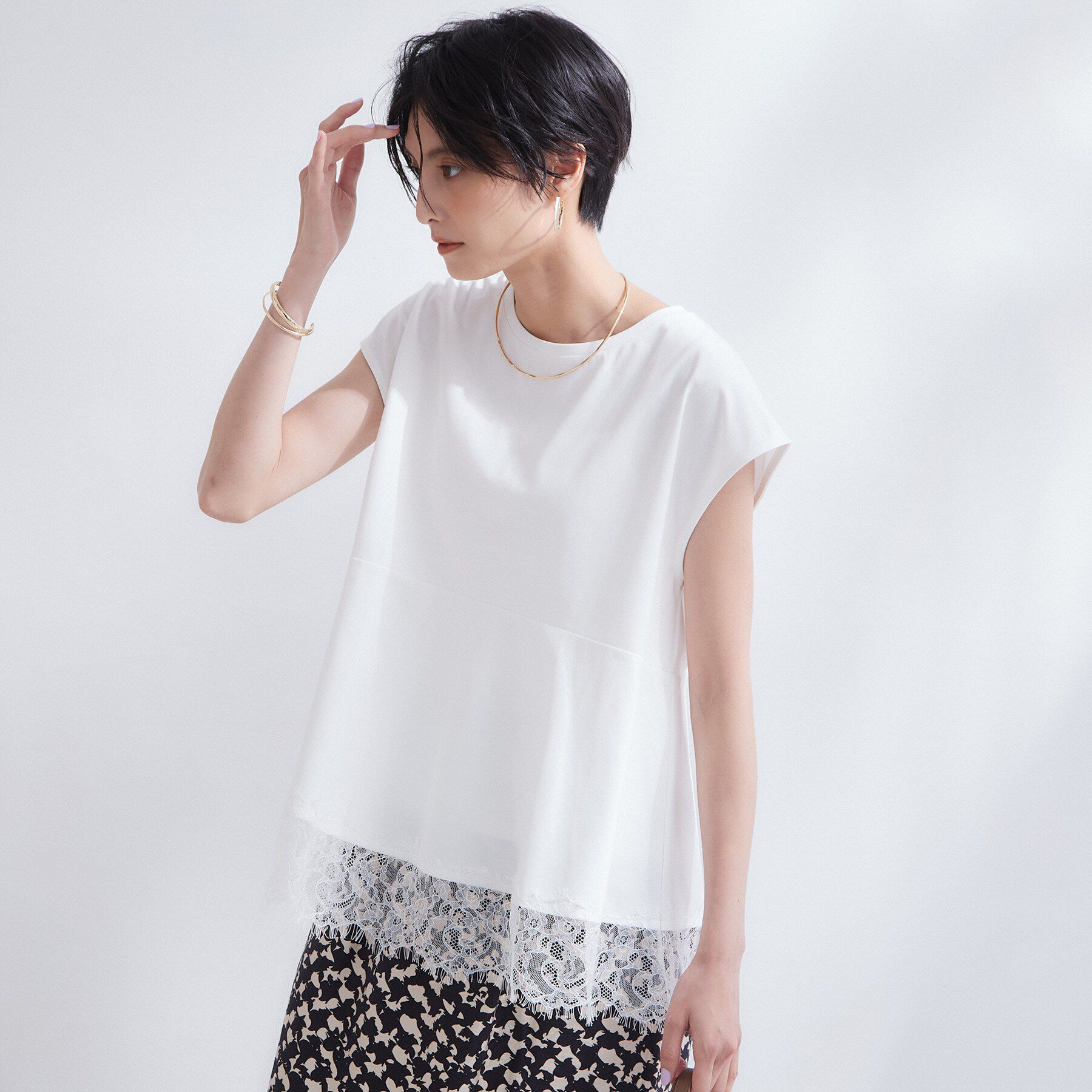OPAQUE.CLIP「裾レースペプラムカットソー【洗濯機OK】」|Tシャツ・カットソー|