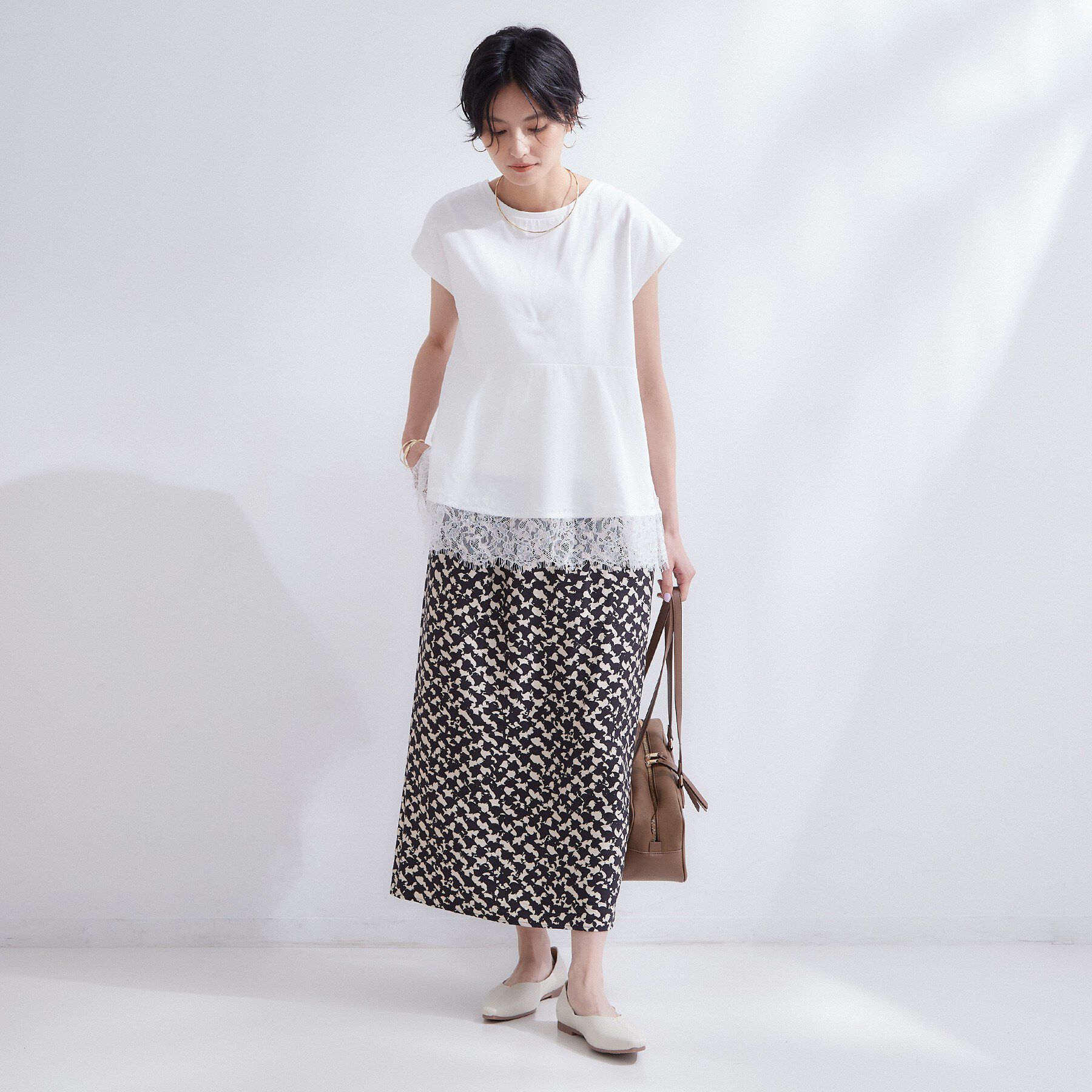 OPAQUE.CLIP「裾レースペプラムカットソー【洗濯機OK】」|Tシャツ・カットソー|