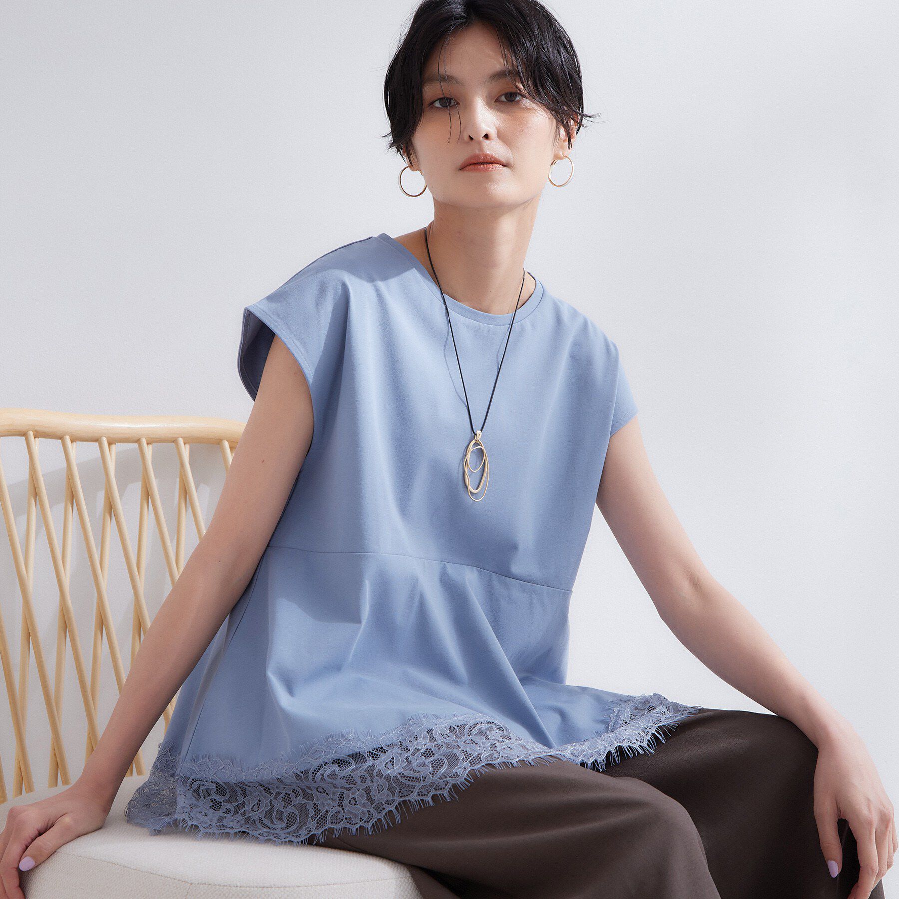 OPAQUE.CLIP「裾レースペプラムカットソー【洗濯機OK】」|Tシャツ・カットソー|