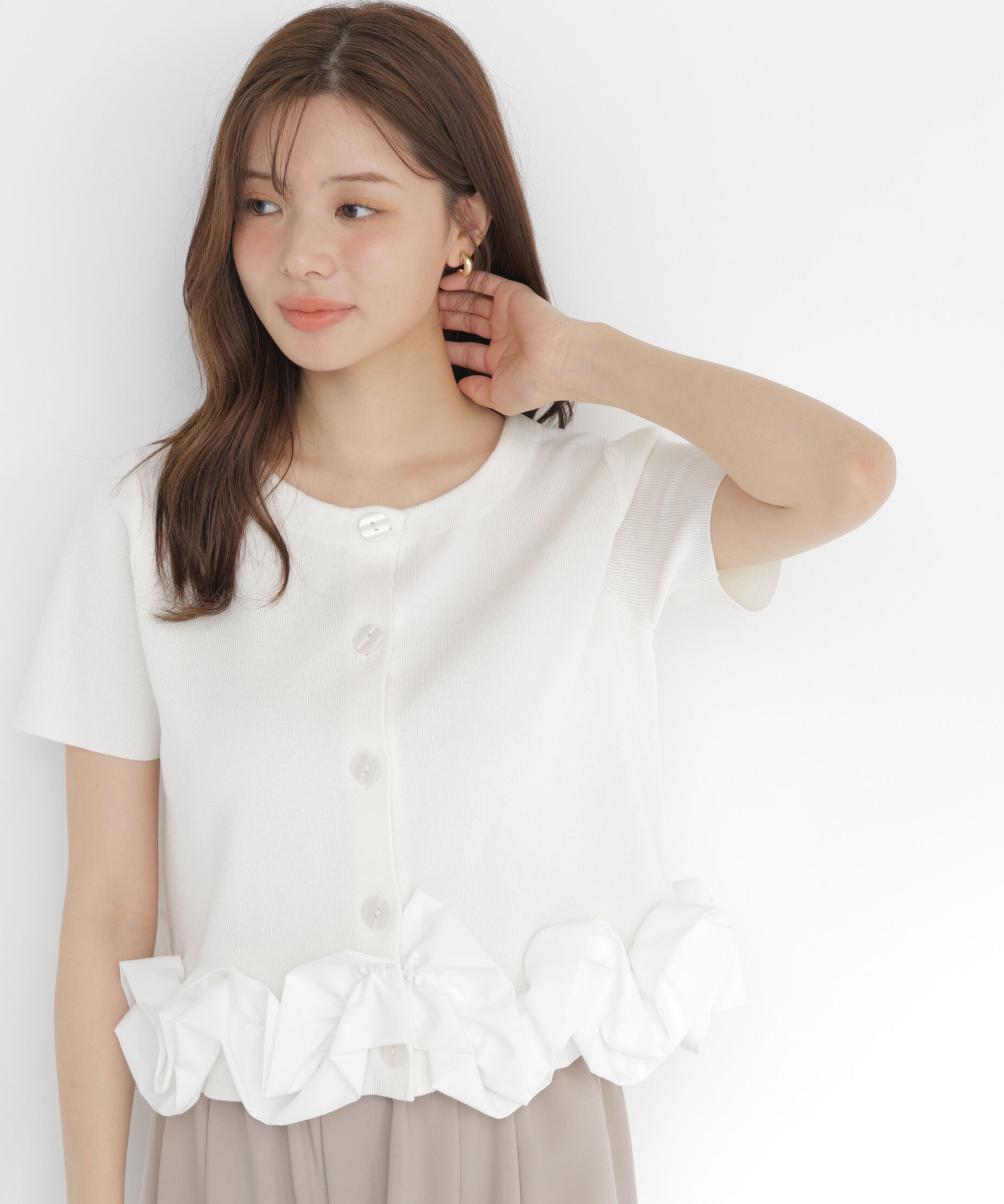 PROPORTION BODY DRESSING「＜中川紅葉さん着用＞〈a/mie〉半袖ホイップヘムカーディガン」|カーディガン|ホワイト