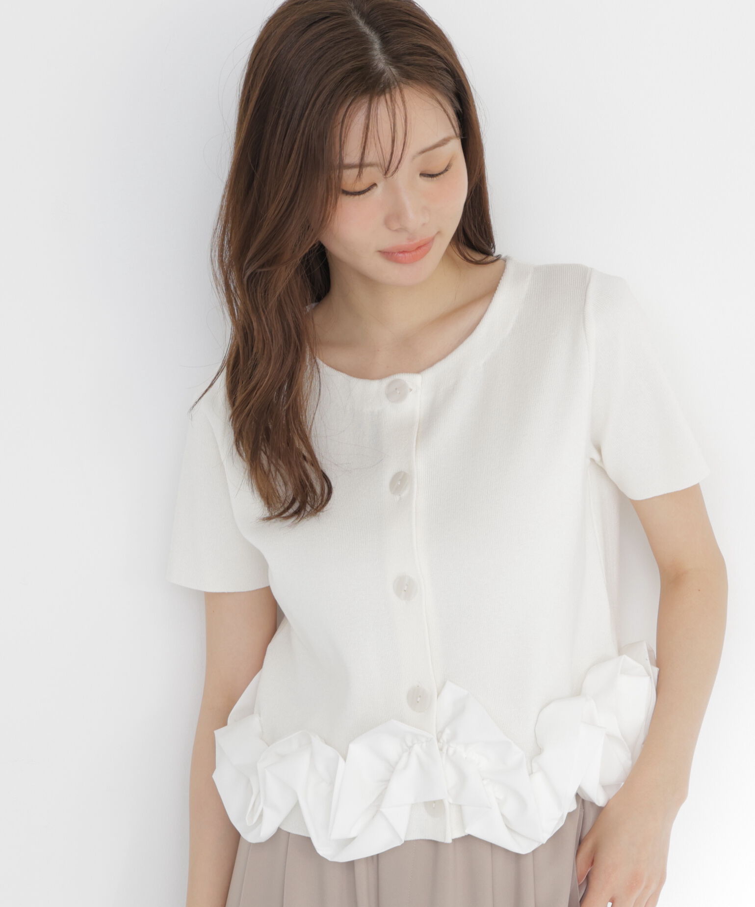 PROPORTION BODY DRESSING「＜中川紅葉さん着用＞〈a/mie〉半袖ホイップヘムカーディガン」|カーディガン|