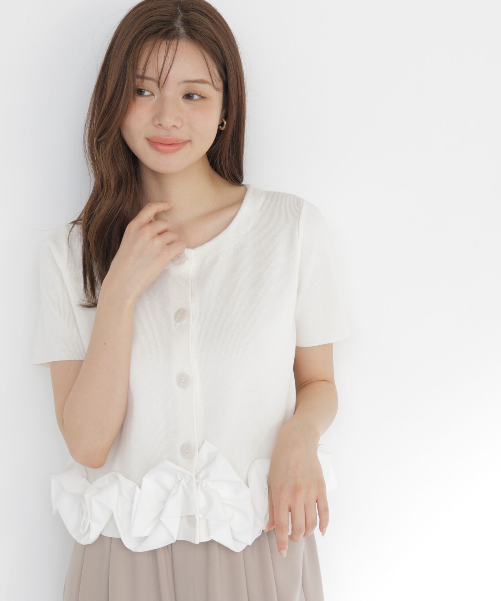 PROPORTION BODY DRESSING「＜中川紅葉さん着用＞〈a/mie〉半袖ホイップヘムカーディガン」|カーディガン|