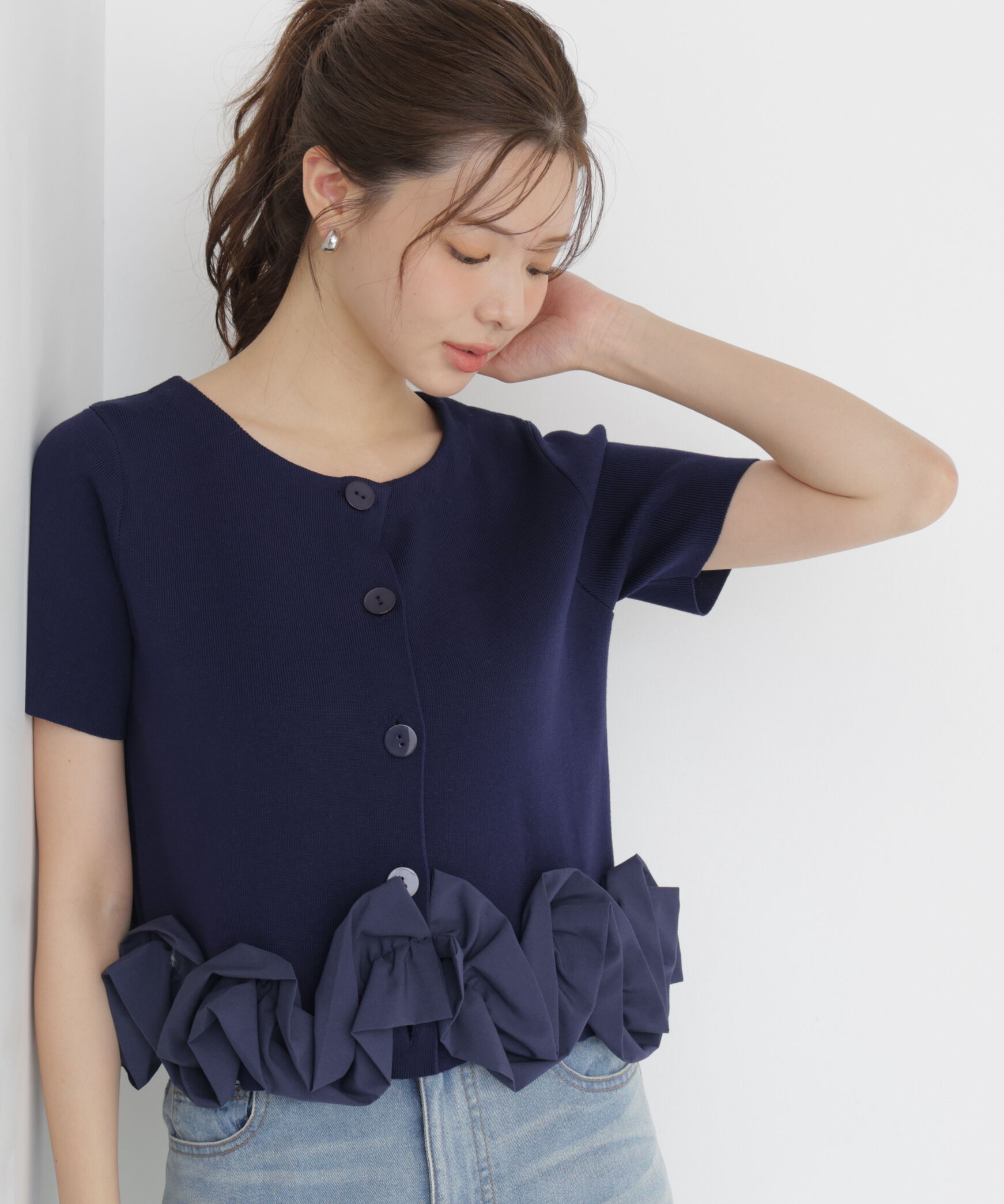 PROPORTION BODY DRESSING「＜中川紅葉さん着用＞〈a/mie〉半袖ホイップヘムカーディガン」|カーディガン|