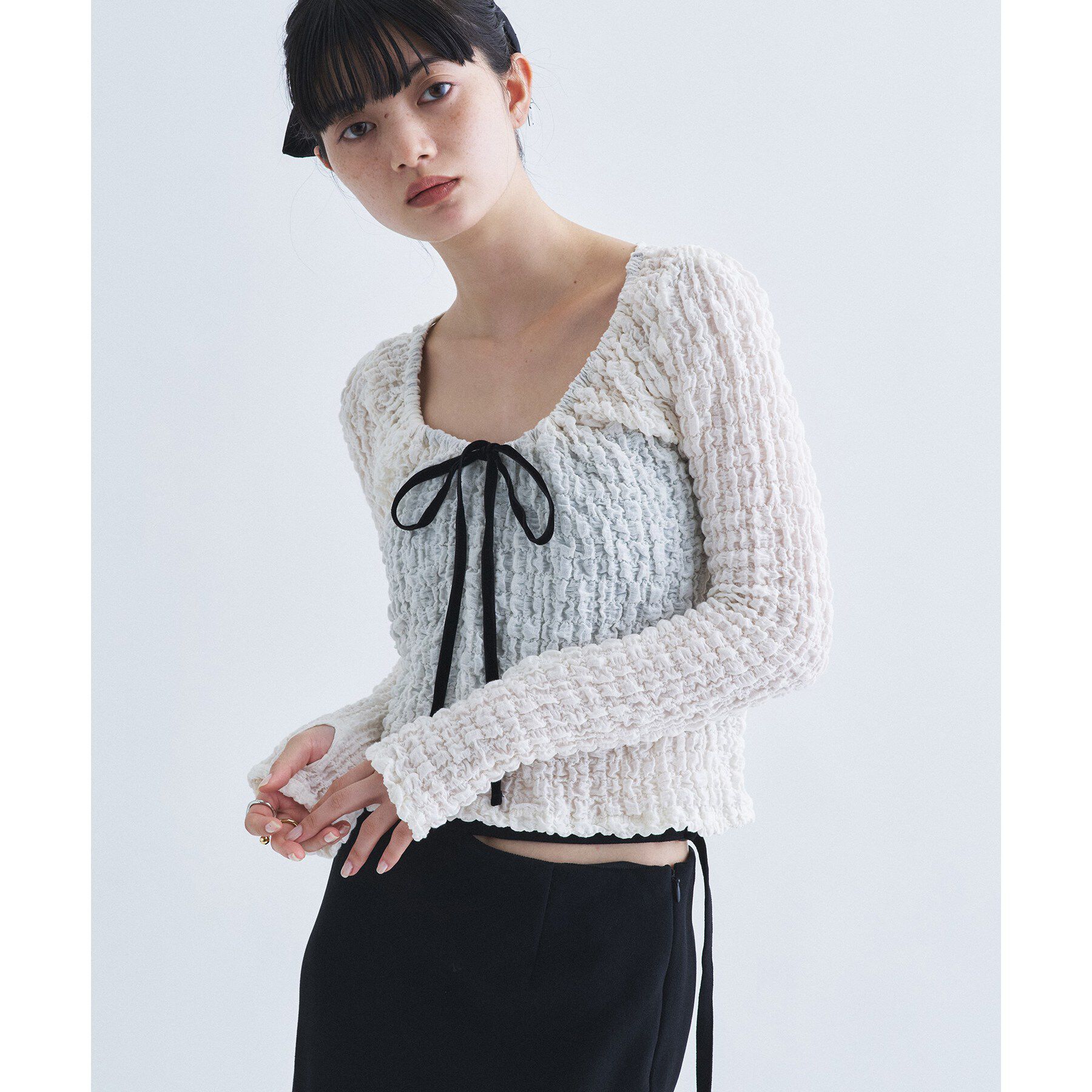 CODE A「crinkle ribbon 2way top」|Tシャツ・カットソー|