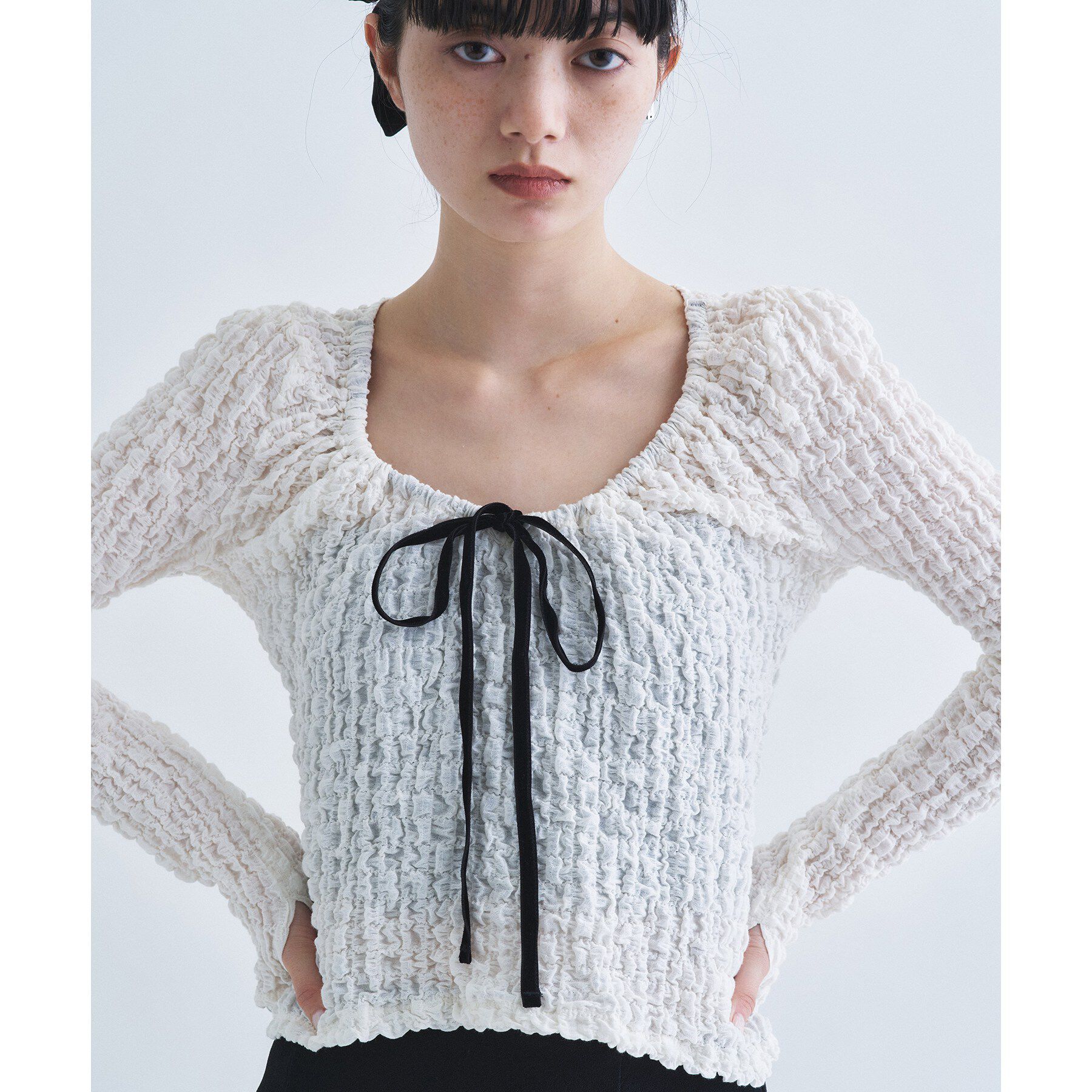 CODE A「crinkle ribbon 2way top」|Tシャツ・カットソー|