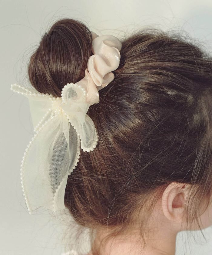 BACKYARD FAMILY「シュシュ 子供 リボン 大きめ パール 通販 ヘアゴム 髪飾り 子ども こども キッズ 女の子」|ヘアゴム・シュシュ|