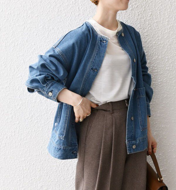 SHIPS any「《一部追加予約》ノーカラー デニム ブルゾン［SHIPS any DENIM］」|デニムジャケット|