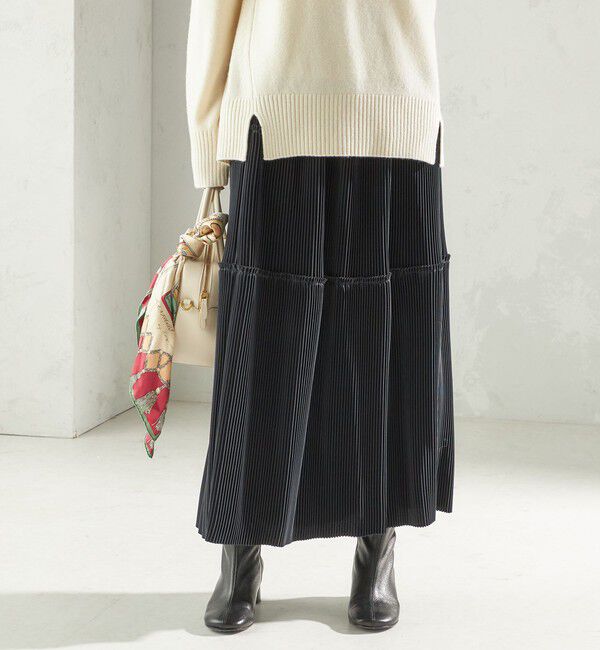 手洗い可能〉サテン プリーツ ティアード スカート（SHIPS for women