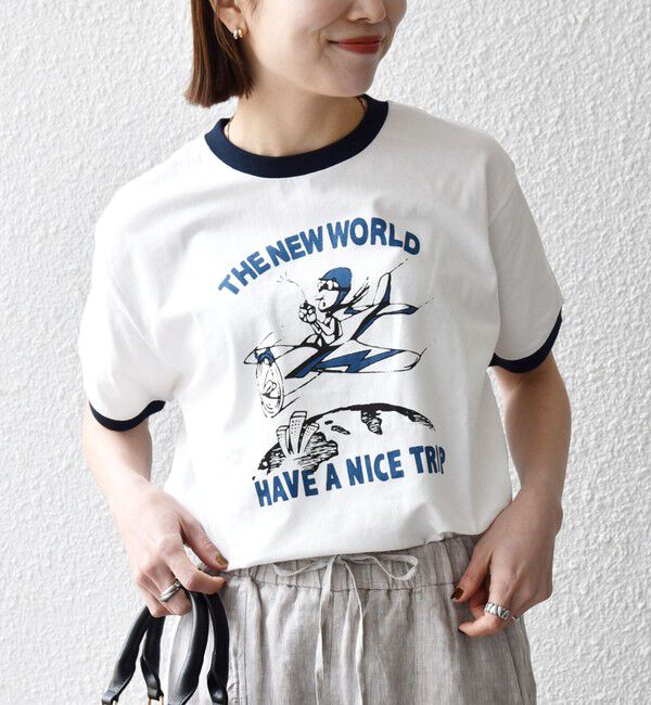 SHIPS any「《一部追加予約》【SHIPS any別注】THE KNiTS:〈洗濯機可能〉ロゴ プリント リンガー TEE」|Tシャツ・カットソー|