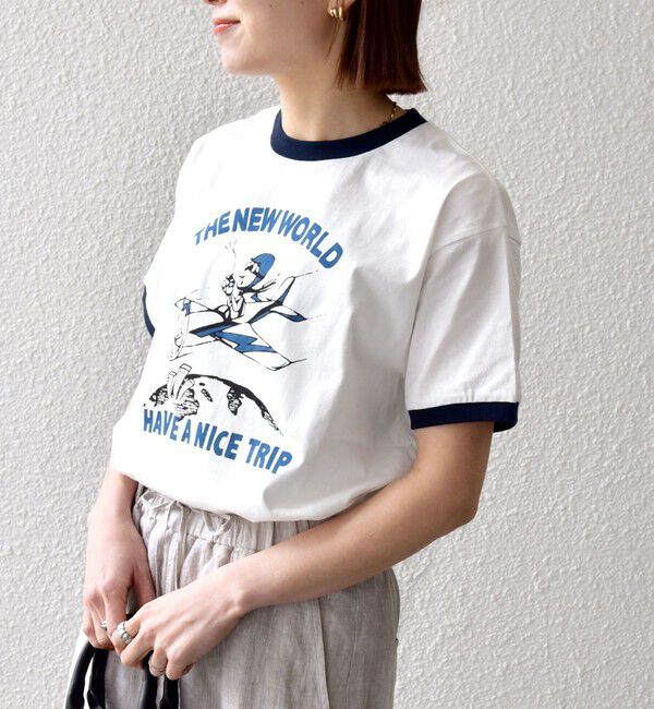 SHIPS any「《一部追加予約》【SHIPS any別注】THE KNiTS:〈洗濯機可能〉ロゴ プリント リンガー TEE」|Tシャツ・カットソー|