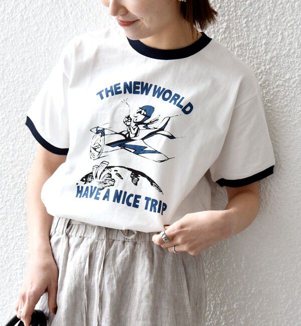 SHIPS any「《一部追加予約》【SHIPS any別注】THE KNiTS:〈洗濯機可能〉ロゴ プリント リンガー TEE」|Tシャツ・カットソー|